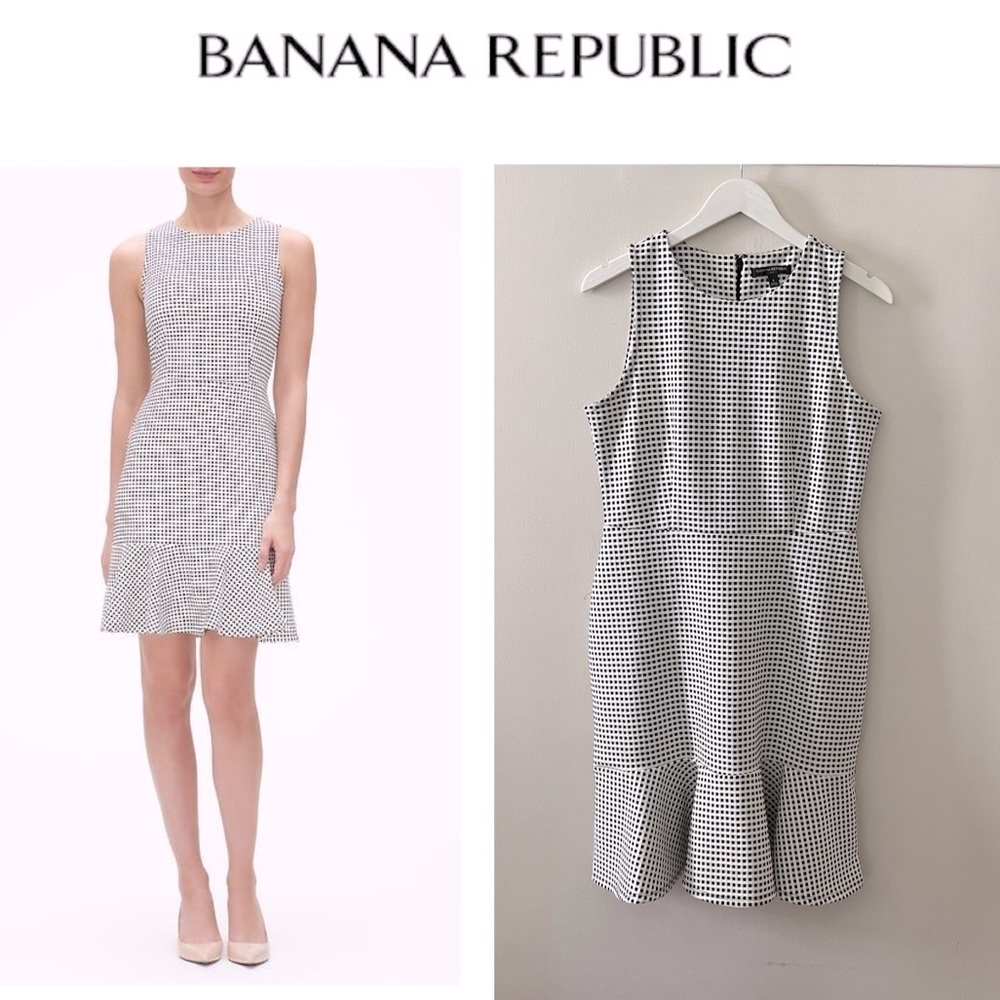 Banana Republic Black & White Fitted Flounce Dress